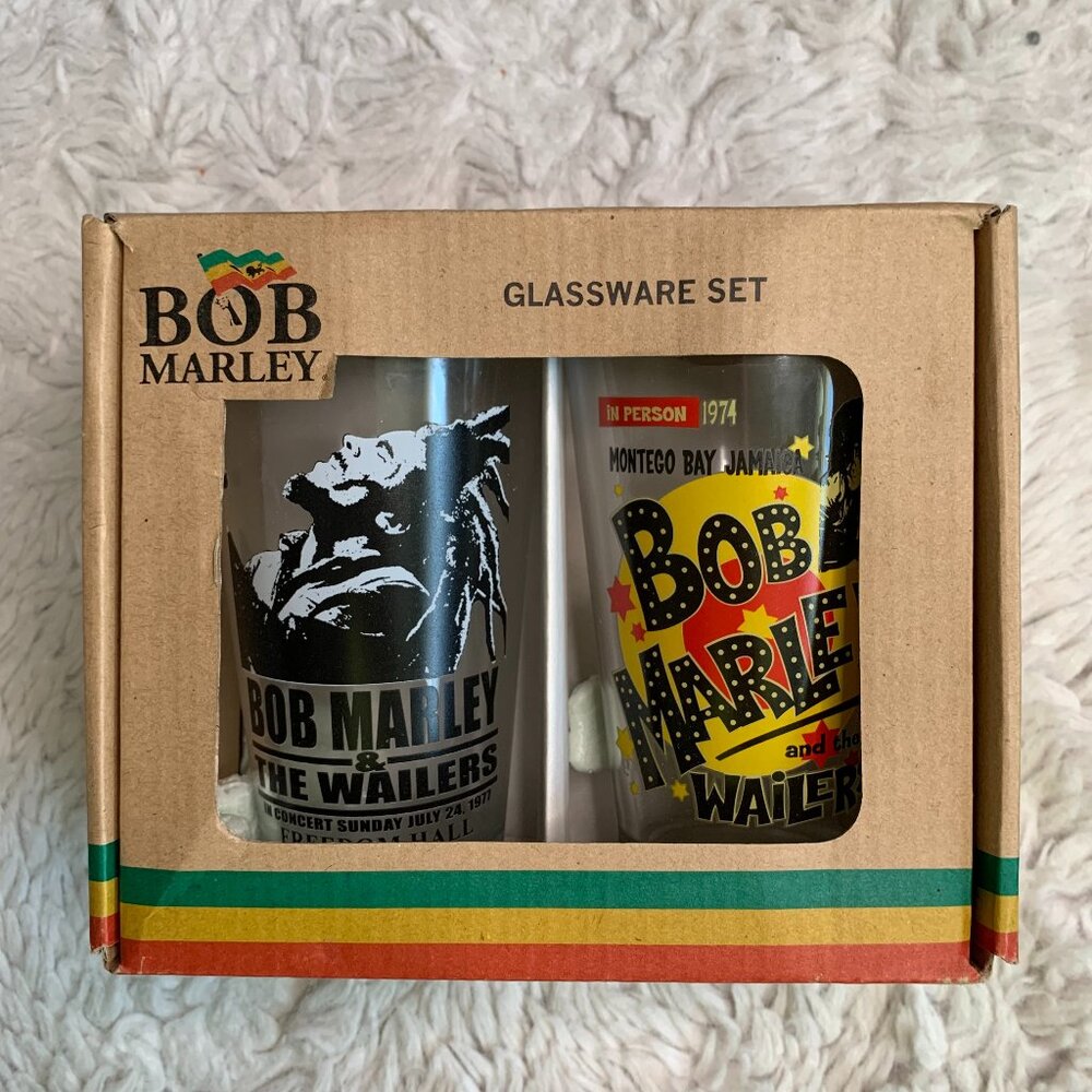 Bob Marley and the Wailers set of 2 16oz pint glasses. Dimple Merchandising NEW